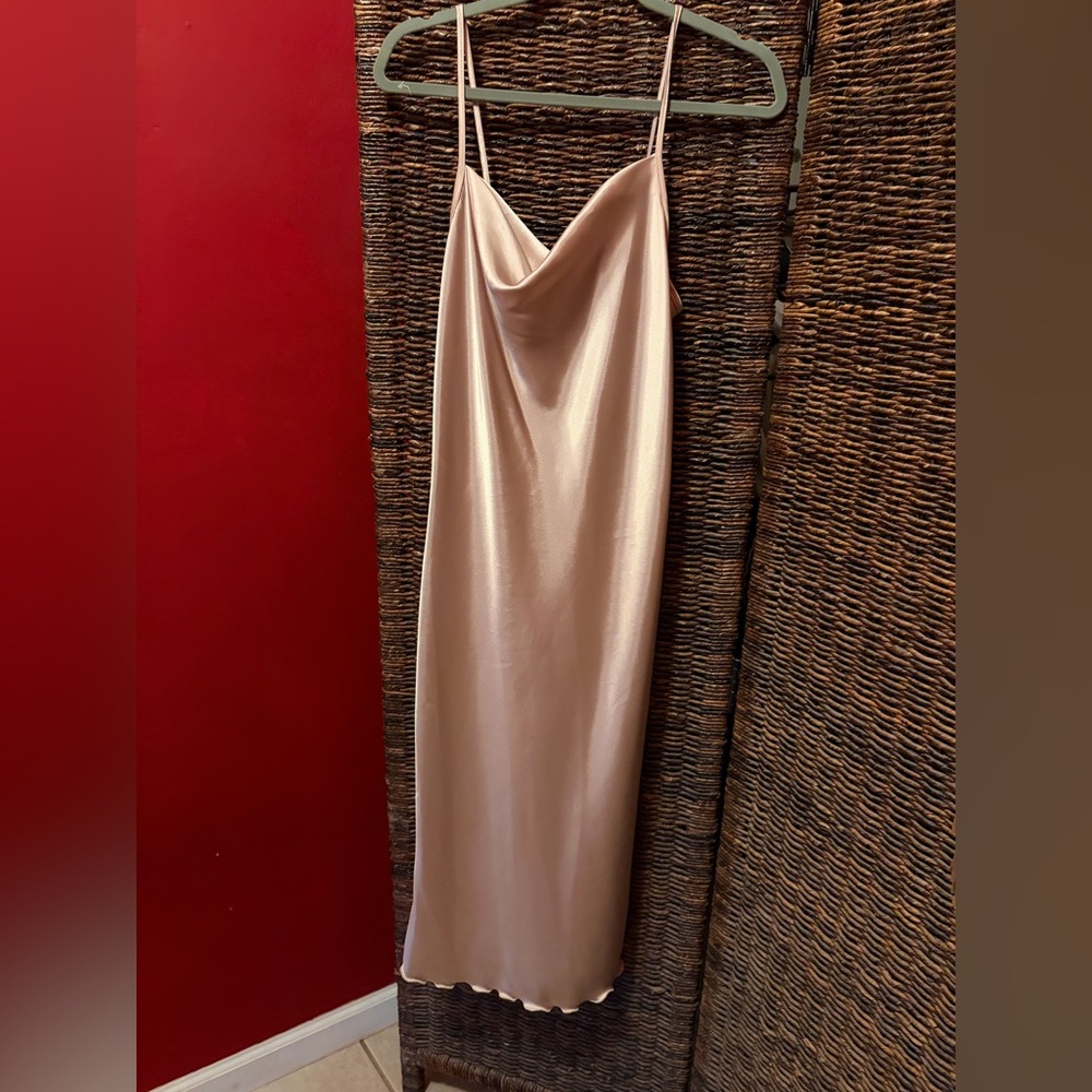Bebe Satin Slip Dress in Blush